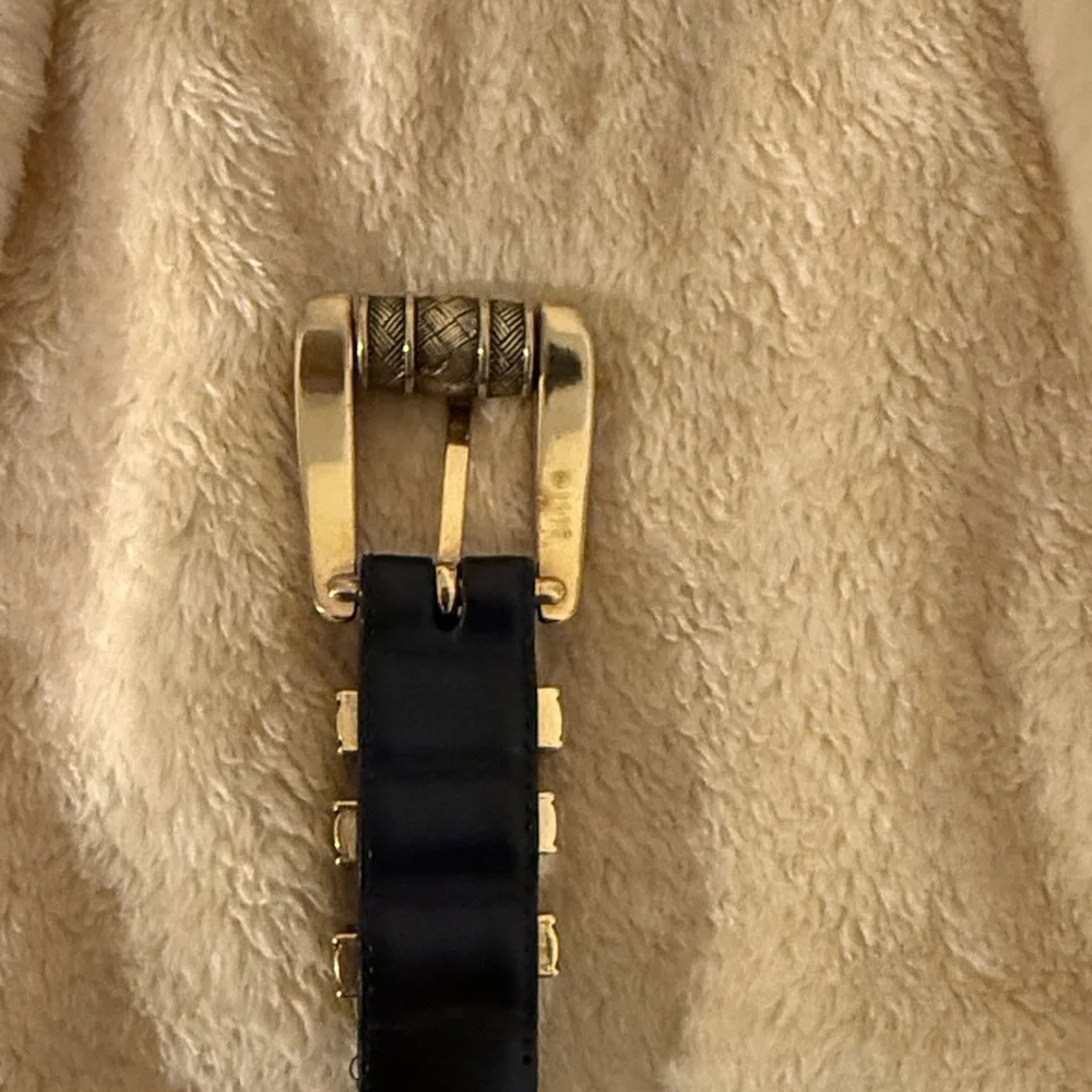 Brighton Black Leather Belt with Gold Details
